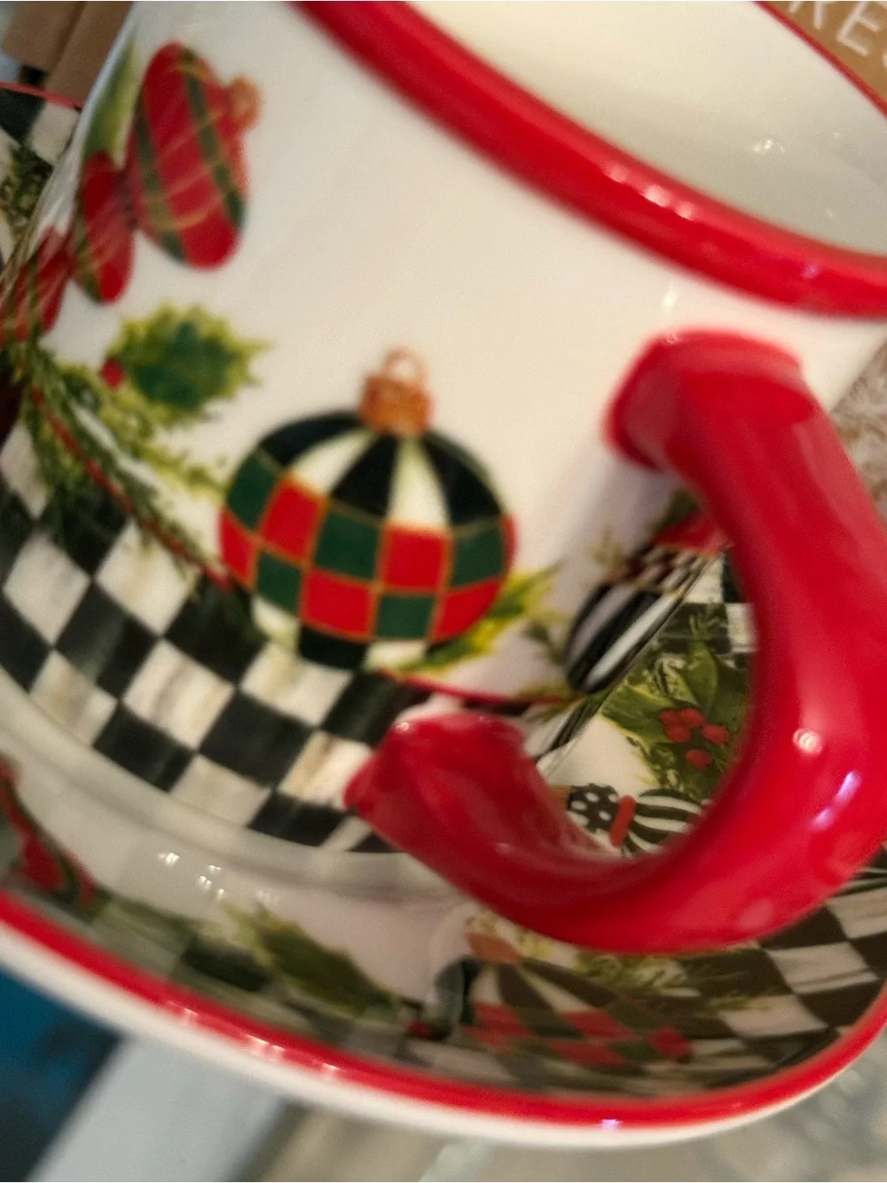 MacKenzie-Childs Red, Black & White Holiday Check Espresso Cup with Saucer